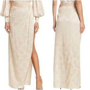 NWT Ronny Kobo Blythe Skirt Gold Floral Silk Pearled Ivory Slit Maxi M $378.00